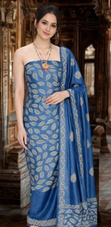 Elegant in traditional blue attire