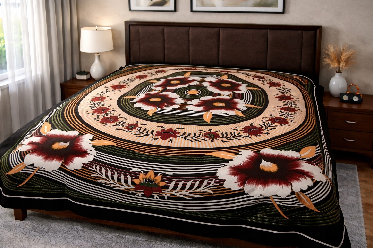 Floral Mandala Circular Print Bedsheet